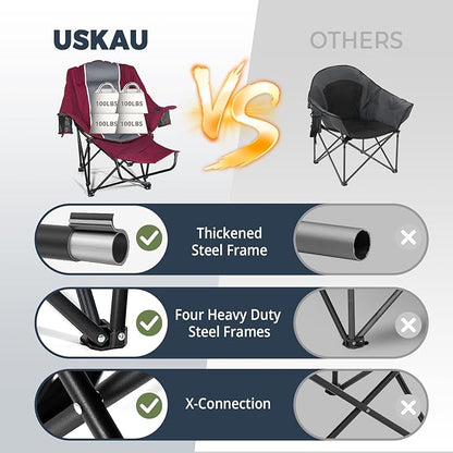 Camping Chair with Removable Footrest, Oversized Outdoor Chair with Headrest & Cup Holders, 400lb Capacity Lawn Chair for Sports Backyard Fishing