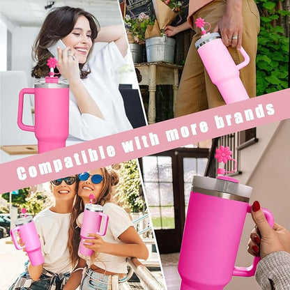 4PCS Silicone Straw Covers Toppers for Stanley Cups 30&40 Oz Tumbler Accessories Flower Straw Caps Rose Red Dust-Proof Reusable Straws Tips Protectors for Stanley Cup 10mm 0.4in Straws