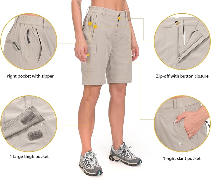 Little Donkey Andy Women's Stretch Convertible Pants, Zip Off Quick Dry Hiking Pants