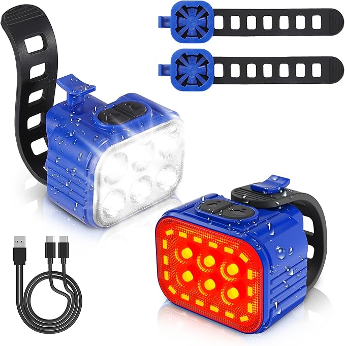 WORKPRO Bike Lights Set [8+13 Modes], Rechargeable Bicycle Light Set Ultra Bright, IP65 Waterproof Bike Lights for Night Riding, 1200mAh Bike Headlight and Tail Light Reflectors