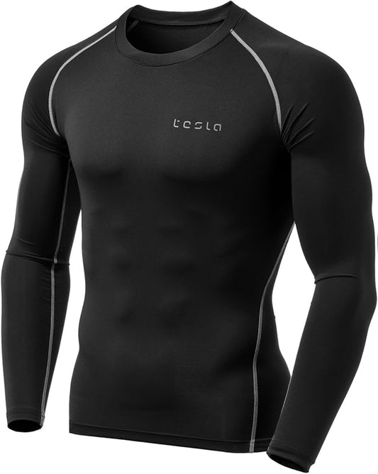 TSLA Men's Thermal Long Sleeve Compression Shirts, Athletic Base Layer Top, Winter Gear Running T-Shirt