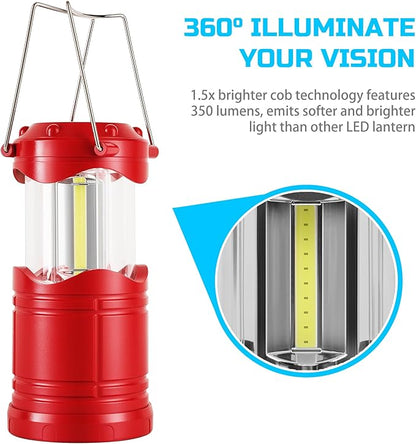 Lichamp LED Camping Lantern, 4 Pack Battery Powered Flashlight for Power Outages, Portable Collapsible Hanging Light Essential for Home, Outdoor, Emergency Lamp Survival Kit Gear for Hurricane, Red
