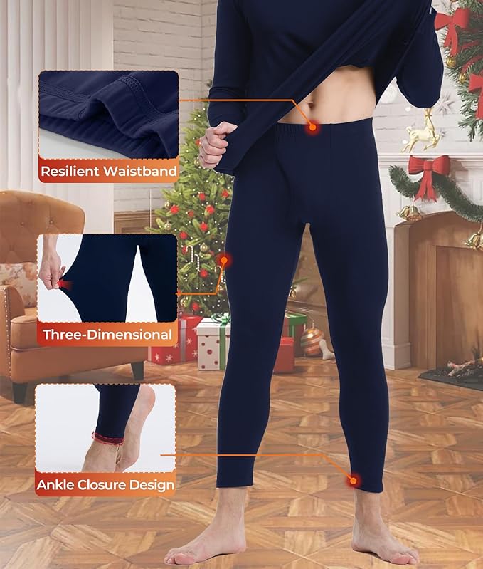 BAMBOO COOL Men's Thermal Underwear with Soft Fleece Lined Base Layer Cold Weather Top Bottom Gift Set