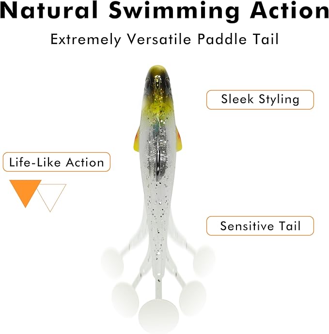 TRUSCEND Easy Catch Pre-Rigged Soft Lures, Unique Vibrating Swim Action and Trembly Sinking Move for More Bites, Amazing Soft Swimbait for Family Fishing, Fishing Lures for Bass Trout Crappie Walleye