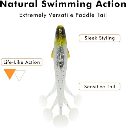 TRUSCEND Easy Catch Pre-Rigged Soft Lures, Unique Vibrating Swim Action and Trembly Sinking Move for More Bites, Amazing Soft Swimbait for Family Fishing, Fishing Lures for Bass Trout Crappie Walleye