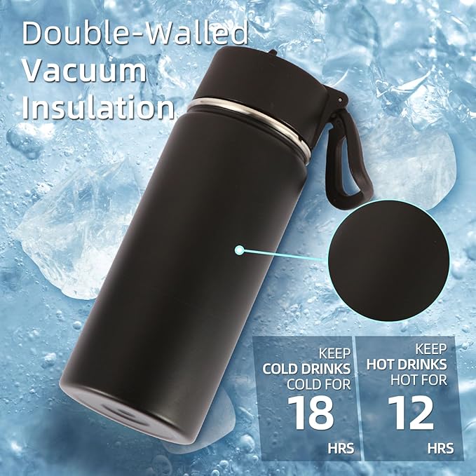 Volhoply 16 OZ Kids Water Bottle Bulk 2 Pack,Insulated Sports Bottles with Straw Lid,Stainless Steel Bottle with Handle Keep Cold & Hot,Double Wall Vacuum Tumbler Cups for School,Girls(Mix, 2)