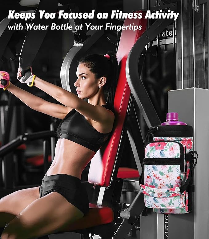 Nuovoware Water Bottle Carrier Bag,25oz/40oz/64oz Bottle Pouch Holder,Adjustable Shoulder Hand Strap 2 Pocket Sling Neoprene Sleeve Sports Accessories for Hiking Travelling Camping