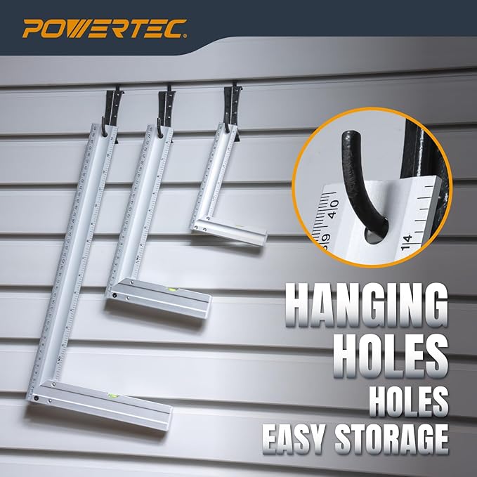 POWERTEC L Square 3pc, Try Square, 90 Degree Measuring Tools w/Bubble Levels, Machinist Square for Router Fence, Table Saw Blade, Woodworking, Carpentry Work, Frame Work (80005)