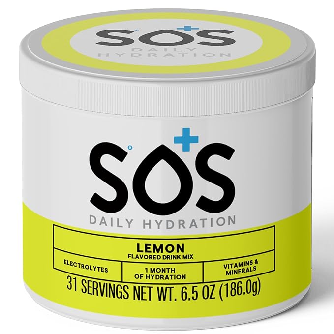 SOS Hydration Electrolyte Powder Drink Mix | Bulk 31 Servings | – Low Sugar | 15 Calorie Keto-Friendly & Rapid Rehydration| Lemon Flavor