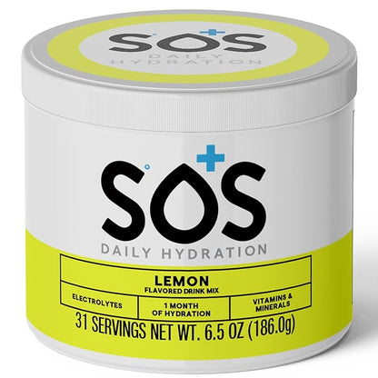 SOS Hydration Electrolyte Powder Drink Mix | Bulk 31 Servings | – Low Sugar | 15 Calorie Keto-Friendly & Rapid Rehydration| Lemon Flavor