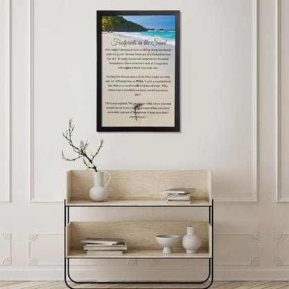 Footprints in the Sand Religious Canvas Wall Art Posters, Inspirational Beach Sunset Poem Print Poster (Black Framed 20x30inch, Footprints(4))