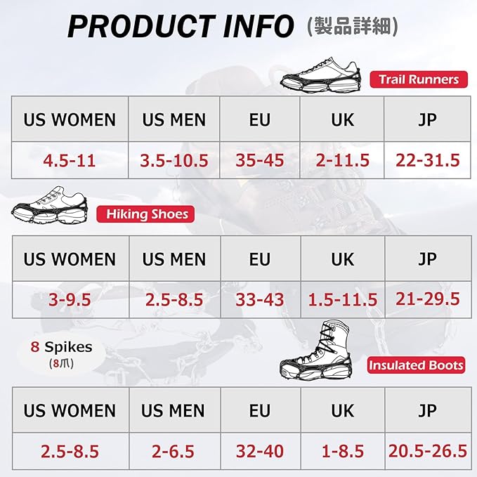 Azarxis Walk Traction Ice Snow Cleat Treads Grips Grippers Crampons Creepers with 19 Spikes for Shoes Boots Men Women Walking Climbing Hiking Fishing Heavy Duty Anti Slip Stainless Steel