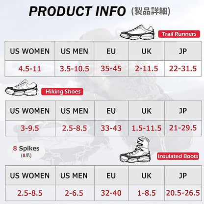 Azarxis Walk Traction Ice Snow Cleat Treads Grips Grippers Crampons Creepers with 19 Spikes for Shoes Boots Men Women Walking Climbing Hiking Fishing Heavy Duty Anti Slip Stainless Steel