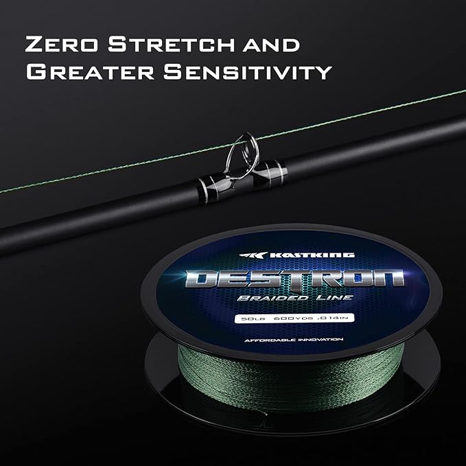 KastKing Destron Braided Fishing Line, Highly Abrasion Resistant, Improved Knot Strength, Ultra-Thin Diameter Superline, Zero Stretch & Memory, CFT “Color Fast Technology”, 75% Thinner Than Mono