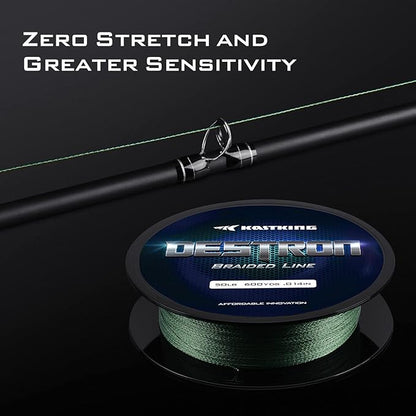 KastKing Destron Braided Fishing Line, Highly Abrasion Resistant, Improved Knot Strength, Ultra-Thin Diameter Superline, Zero Stretch & Memory, CFT “Color Fast Technology”, 75% Thinner Than Mono