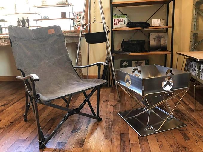 CAMPINGMOON Foldable Cotton Canvas Campfire Bonfire Open Fire Pits Camping Chair Low Style Chair Gray F-1003C-H