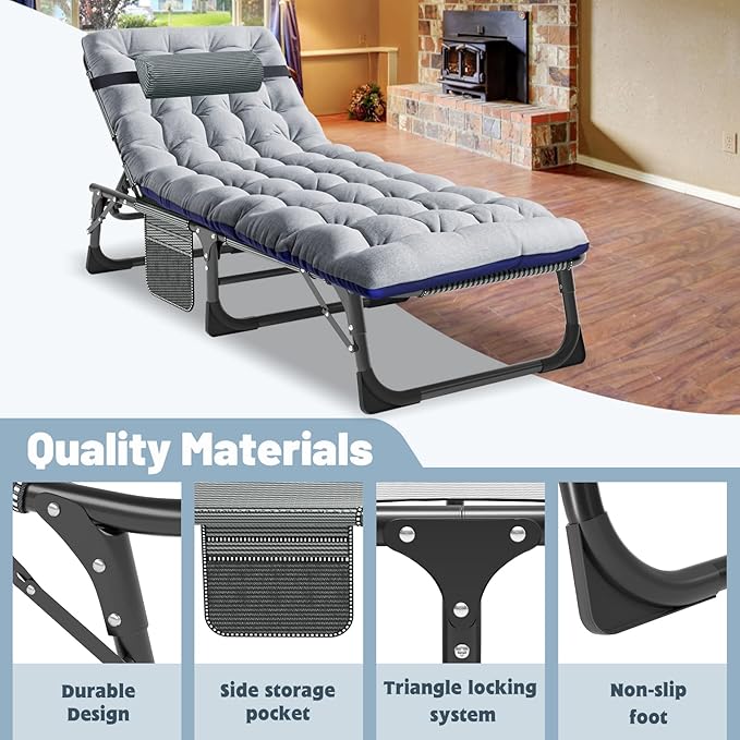 Slsy Folding Camping Cot for Adults with Pad, Padded Portable Sleeping Cots, Camp Bed with Carry Bag for Outdoor Travel, Beach, Hiking