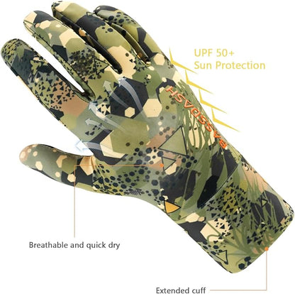 BASSDASH Men’s Camo Hunting Gloves UPF 50+ Lightweight Touchscreen Gloves for Warm Weather Fishing Hiking Outdoor Activities