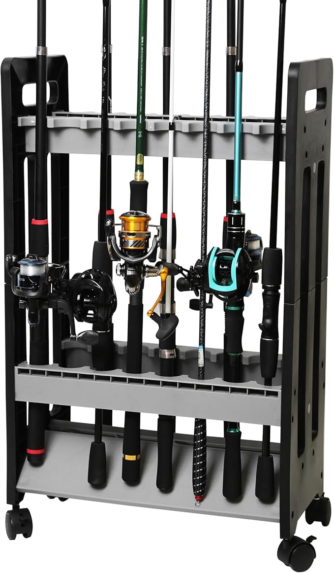 Fishing Rod Holder,Fishing Pole Holders for Garage,Rod Holder for 16 Rod and Reel Combos,Vertical Fishing Rod Rack Floor Storage,Fishing Gifts for Men (Gray)