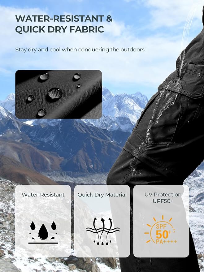 Men's Convertible Hiking Pants Waterproof Quick Dry Zip-Off Lightweight Tactical Multi-Pocket Outdoor Fishing Safari Trousers