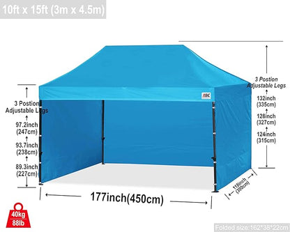 ABCCANOPY Heavy Duty Easy Pop up Canopy Tent with Sidewalls 10x15, Sky Blue