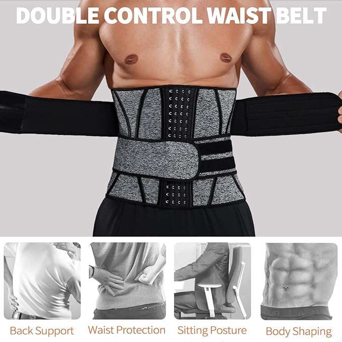 KIWI RATA Mens Workout Waist Trainer Corset Neoprene Sauna Sweat Trimmer Cincher Belt Extra Belly Compression Belts