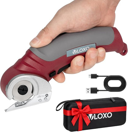 VLOXO Cardboard Cutter, Cordless Electric Scissors with Safety Lock, 4.2V Electric Box Cutter Multi-Cutting Tools, Rechargeable Powerful Scissors for Carpet Leather Felt with Storage Box