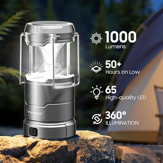 4 Pack Camping Lanterns Rechargeable Collapsible, 65 LED 3 Lighting Modes, 1000LM Dimmable Camping Lights Waterproof, Portable Lantern for Camping Essentials Power Outages Tent Emergency Home Hiking