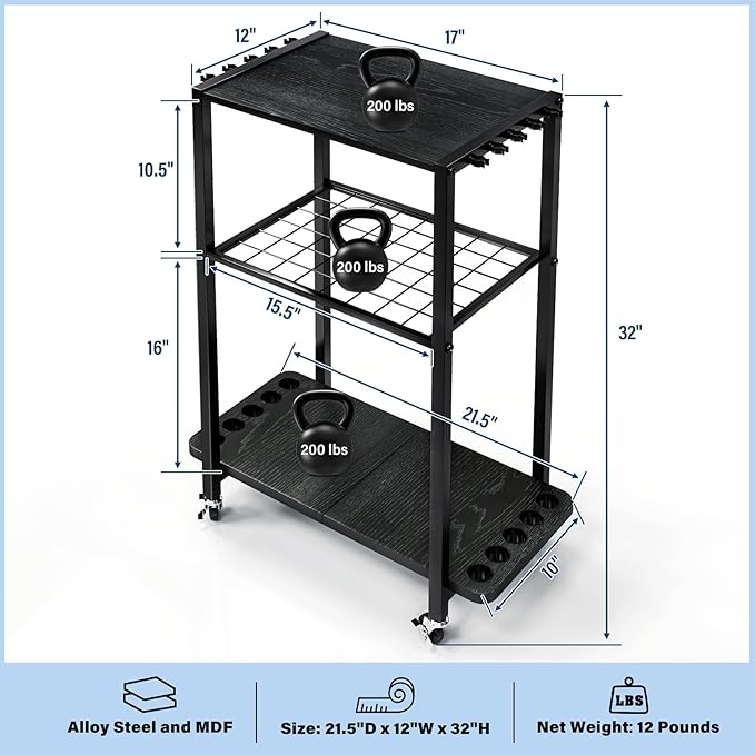 TC-HOMENY Fishing Rod Holder for Garage, Fishing Pole Rack Cart 10 Rod Fit All Fishing Rods, 3 Tier Fishing Tackle Storage Organizer Rack with Storage Bag, Fit For Living Room, Black