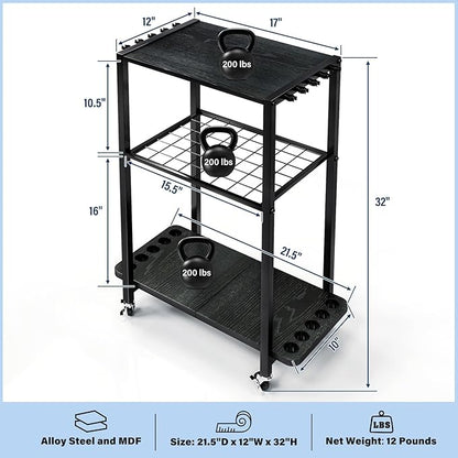 TC-HOMENY Fishing Rod Holder for Garage, Fishing Pole Rack Cart 10 Rod Fit All Fishing Rods, 3 Tier Fishing Tackle Storage Organizer Rack with Storage Bag, Fit For Living Room, Black