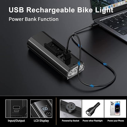 LED Bike Lights for Night Riding High Lumens with 2 Pack Taillight Super Bright Bicycle Headlight & Tail Light Set, Mountain/Road Bike Safety Light Front and Back Cycling