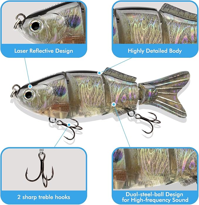 TRUSCEND Easy Catch Swimmax, Magic Noisy Turbulent Wiggling and Vibrating Actions for More Bites, Segmented Swimbait Jointed by Dyneema Strongest Fiber, Lifelike Fishing Lures for Relax Family Fishing