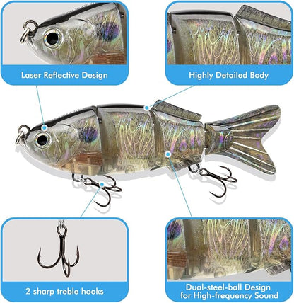 TRUSCEND Easy Catch Swimmax, Magic Noisy Turbulent Wiggling and Vibrating Actions for More Bites, Segmented Swimbait Jointed by Dyneema Strongest Fiber, Lifelike Fishing Lures for Relax Family Fishing