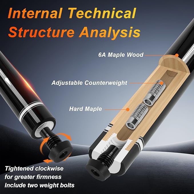 IIQ Pool Cue Stick: 3 in 1 Unique Billiard Pool Cue Pioneer Sticks with 2 Weight Increasing Screws Extension Rod, Cool Bag, Joints Protectors
