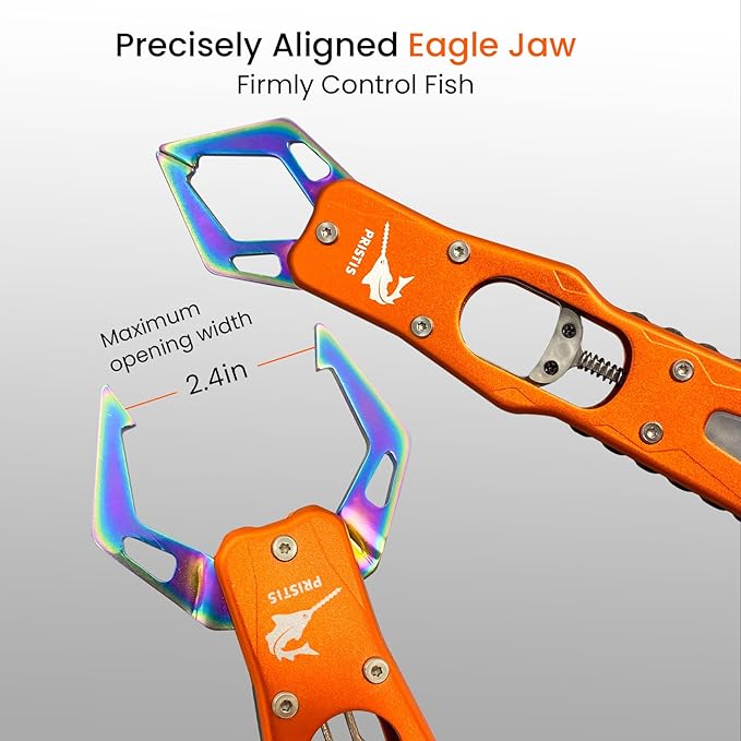 Pristis Metal Fish Lip Gripper, Heavy Duty Stainless Steel Fishing Grabber with Lightweight Aluminium Handle, Hook Remover Holder for Caught Fish, Snakehead Grab Grip Tool for Freshwater Saltwater