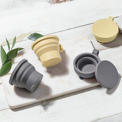 carrotez 2 pack MiniSilicone Collapsible Travel Cup for Camping, Hiking, Backpacking, and Picnics, 6 oz, Reusable, Food-grade, BPA- Free, Lightweight, Unbreakable, Portable, Small Size - Yellow Butter