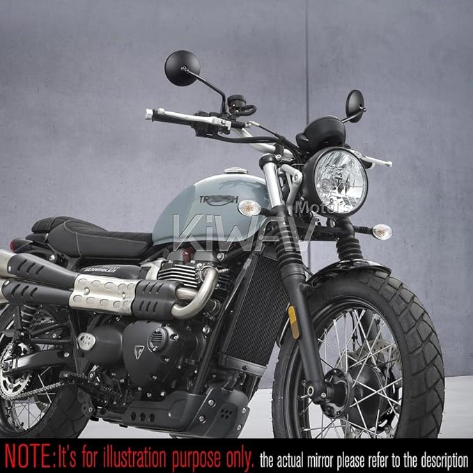 KiWAV Eclipse Mirrors Black Round Rear View Side Mirrors E-mark compatible for Triumph Go-through Mount