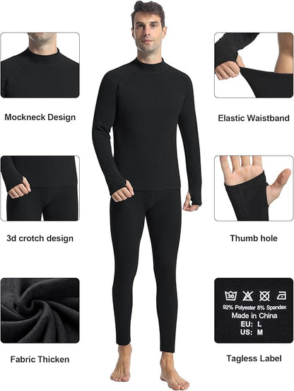 Runhit Mens Thermal Underwear Set：Fleece Lined Long Johns for Men Thermal Shirts and Pants Base Layer Cold Weather Thermals