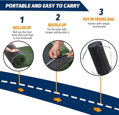 CYMULA Memory Foam Camping Mattress Pad, CertiPUR-US Sleeping Mat, Portable Roll Up Mattress for Adults, Camping Bed Pads for Sleepover, Car Bed with Travel Bag