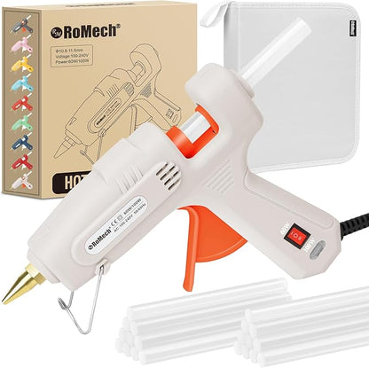 ROMECH Full Size Hot Glue Gun with 60/100W Dual Power and 21 Hot Glue Sticks (7/16"), Fast Preheating Heavy Duty Industrial Gluegun with Storage Case for Crafting, DIY and Repairs (White)