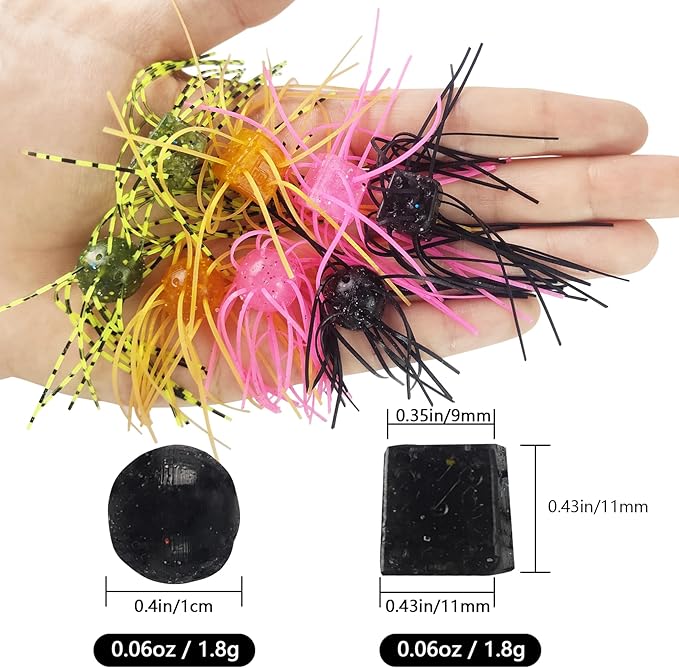 Eupheng Silicone Soft Dice Fishing Lures with Multiple Tentacles, Handmade Slow Sink Bass Fishing Soft Plastic Baits for Drop Shot, Finesse, Wacky Rig