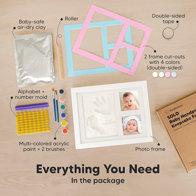 Baby Hand and Footprint Kit - Quick Dry Clay Baby Footprint Kit, Newborn Keepsake, Nursery Picture Frame for Boys, Girls, Personalized Gifts for Shower & Registry, New Mom Gift (Alpine White)