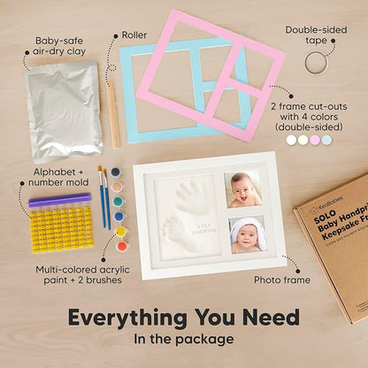 Baby Hand and Footprint Kit - Quick Dry Clay Baby Footprint Kit, Newborn Keepsake, Nursery Picture Frame for Boys, Girls, Personalized Gifts for Shower & Registry, New Mom Gift (Alpine White)