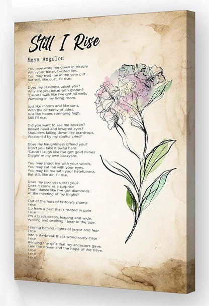 Wallpicss Still i Rise Wall Art Canvas Framed Motivational Poster Vintage Poem Wall Decor Prints Inspirational Quotes Poster for Home Decor 12x18 inches