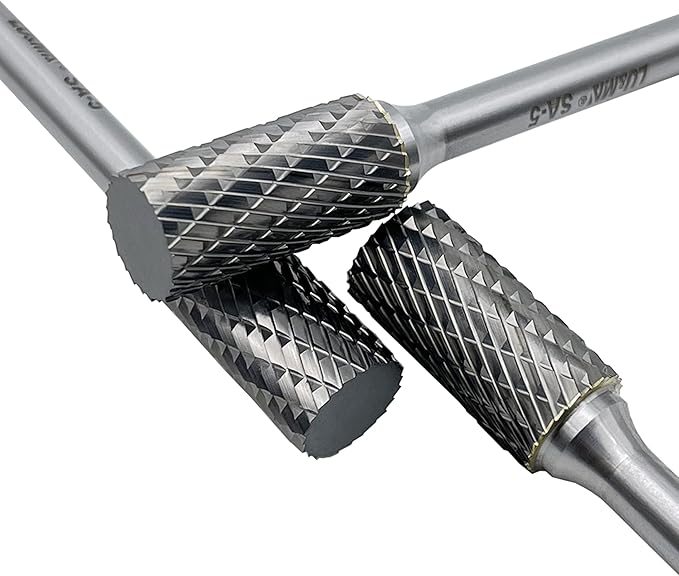 LU&MN SA-5 Tungsten Carbide Burr Cylinder Shape Double Cut Rotary Burr File(1/2” Cutter Dia X 1”Cutter Length) with 1/4'' Shank Dia,3PCS