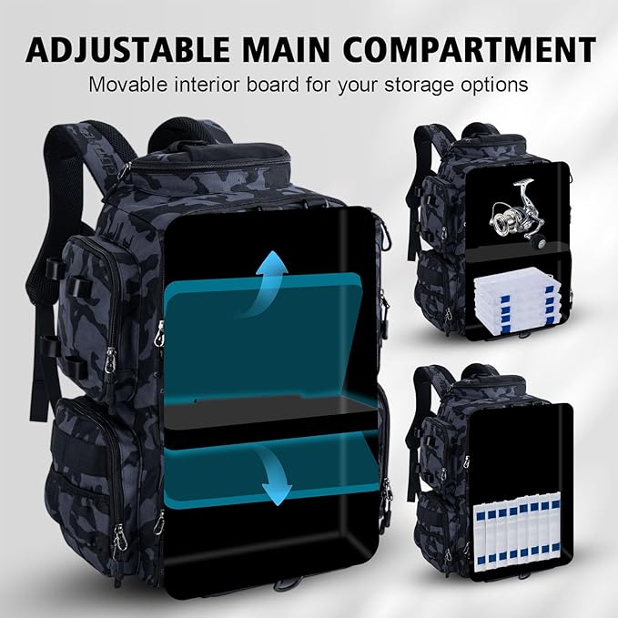 Goture Fishing Backpack,900D Water-Resistant Tackle Backpack with Rod Holders,45L Large Fishing Bag Storage Gear Tackle Bag with Rain Cover,Bottle Holder for Travel Camping Hiking(Without Tackle Box)