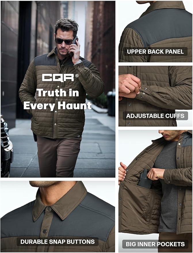 CQR Men's Lightweight Insulated Jacket, Windproof Packable Water Resistant Warm Active Coat for Hiking Work Outdoor Tactical