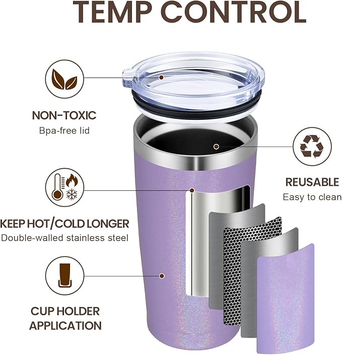 MEWAY 20oz Tumbler 12 Pack Double Wall Vacuum Insulated Travel Glitter Mug Bulk, Stainless Steel Tumblers with Lid and Straw, Powder Coated Coffee Cups for Woman(Rainbow Purple,Set of 12)