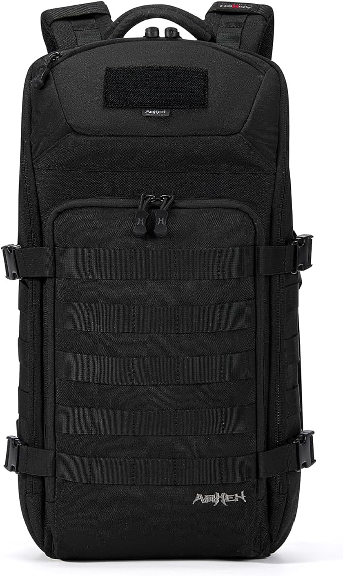 Tactical Backpack Military Slim Army Bag Molle Daypack 20L Outdoors Hiking Camping Travel EDC Pack with Multiple Pockets Waterproof for Men (Black)