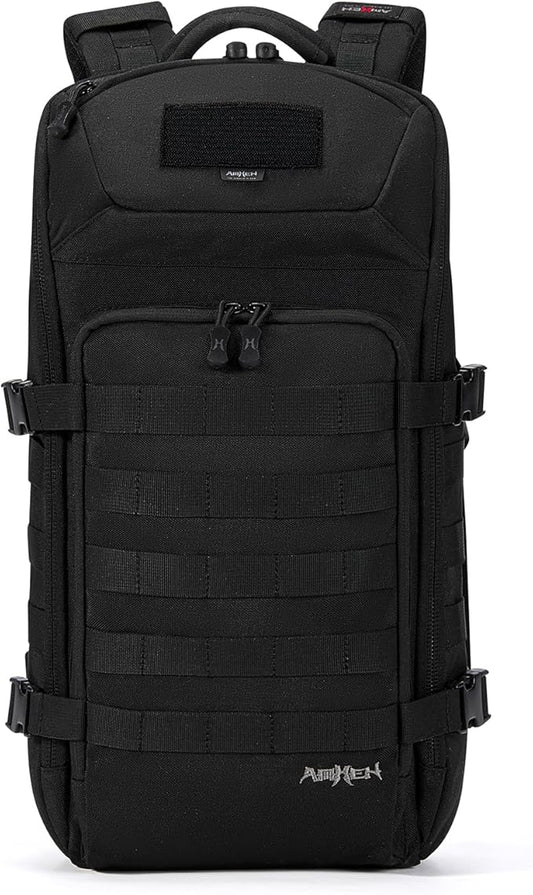 Tactical Backpack Military Slim Army Bag Molle Daypack 20L Outdoors Hiking Camping Travel EDC Pack with Multiple Pockets Waterproof for Men (Black)